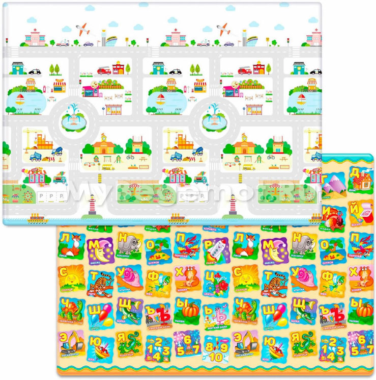 Коврик для ползания FunKids™ Medium-12 «Мой Город / Азбука», двусторонний.